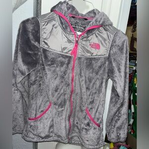 GIRLS The North Face Gray and Pink Hooded Fleece